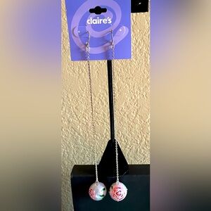 Claire’s Very Long Dangle Earrings with Silver Chains and Beads with Roses ❤️